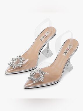 Wetkiss Silver Heels Closed Toe Pumps Bride Wedding Heels with Rhinestones